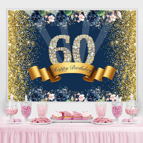 Paillettes d'or et fleurs joyeux 60e anniversaire toile de fond