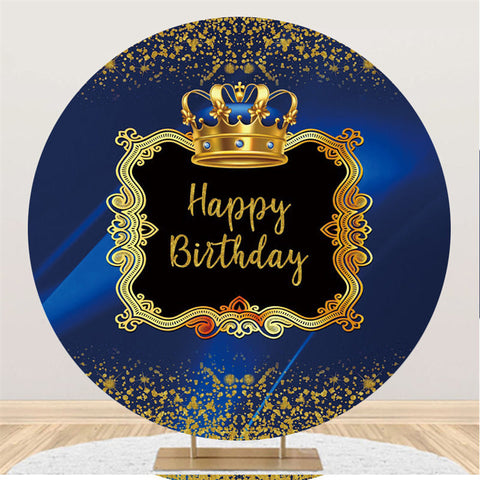 Paillettes d'or et fond de joyeux anniversaire rond bleu marine