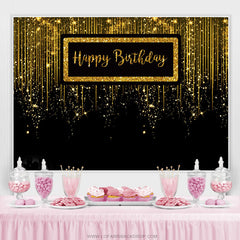 Toile de fond de joyeux anniversaire luxueux noir paillettes d'or