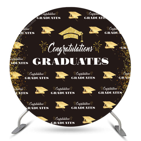 Gold Glitter Black Round Félicitations Grad Backdrop