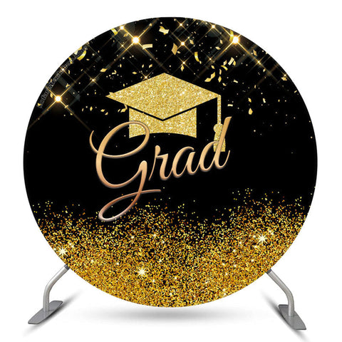 Couverture de toile de fond ronde Graduation Cap Gold Glitter