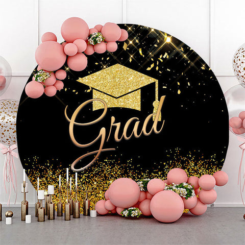 Couverture de toile de fond ronde Graduation Cap Gold Glitter