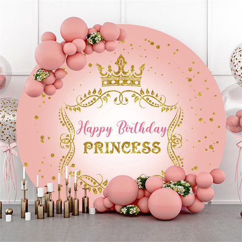 Couronne de paillettes d'or rond fond rose joyeux anniversaire