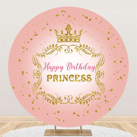 Couronne de paillettes d'or rond fond rose joyeux anniversaire