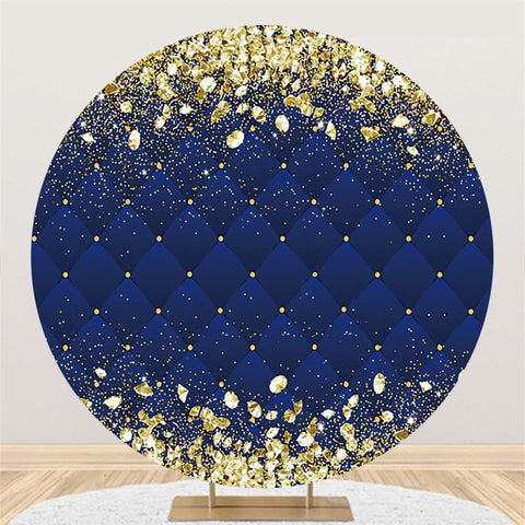 Fond d'anniversaire bleu marine rond de diamants de paillettes d'or