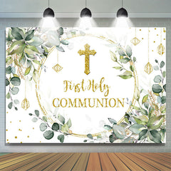 Toile de fond de douche de bébé de première communion de paillettes d'or