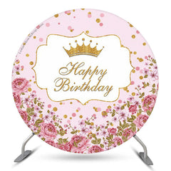 Toile de fond d'anniversaire de fille de cercle floral de paillettes d'or