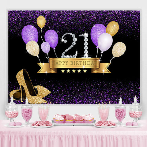 Toile de fond joyeux 21e anniversaire de paillettes d'or avec ballon