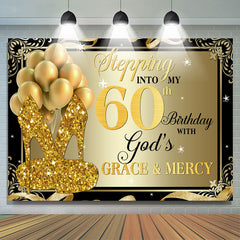 Talons et ballons à paillettes dorées Toile de fond du 60e anniversaire