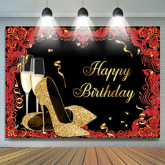 Or Glitter High Heels Noir Joyeux Anniversaire Toile de Fond