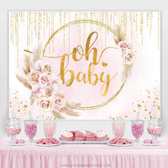 Toile de fond de douche de bébé floral rose Oh bébé paillettes d'or