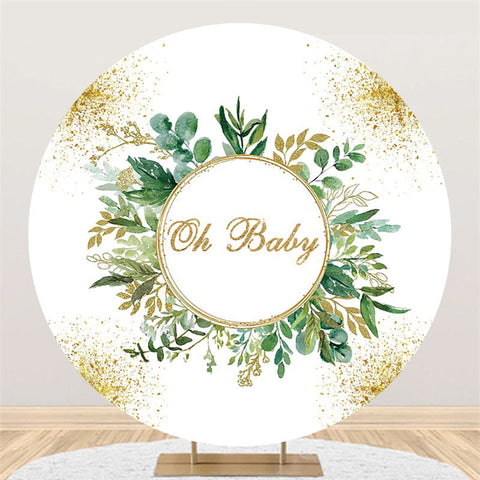 Toile de fond de douche de bébé feuille verte ronde Oh Baby paillettes dorées