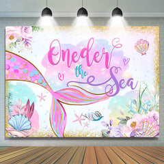 Toile de fond d'anniversaire Oneder The Sae Mermaid à paillettes dorées