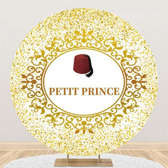 Fond de fête de naissance rond Petit Prince à paillettes dorées
