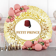 Fond de fête de naissance rond Petit Prince à paillettes dorées