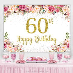 Toile de fond du 60e anniversaire floral rose scintillant d'or
