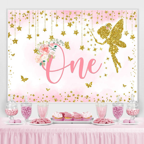 Toile de fond florale rose paillettes d'or joyeux 1er anniversaire