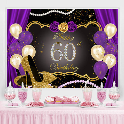 Paillettes d'or violet rose 60e joyeux anniversaire toile de fond