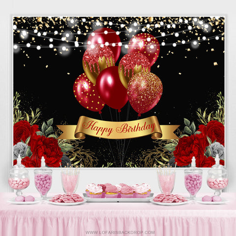 Or Glitter Ballons Rouges Noir Joyeux Anniversaire Toile De Fond