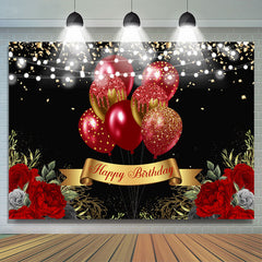 Or Glitter Ballons Rouges Noir Joyeux Anniversaire Toile De Fond