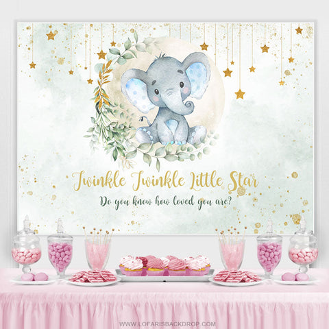 Toile de fond de douche de bébé éléphant scintillant étoile scintillante d'or