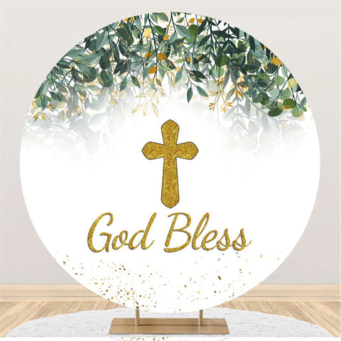 Gold God Bless Leaves Joyeux Anniversaire Toile de Fond Ronde