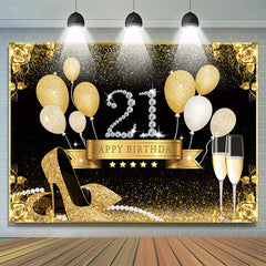 Talons dorés et ballons Glitter 21e anniversaire Toile de fond