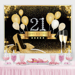 Talons dorés et ballons Glitter 21e anniversaire Toile de fond