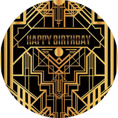 Lignes d'or et fond de joyeux anniversaire rond noir