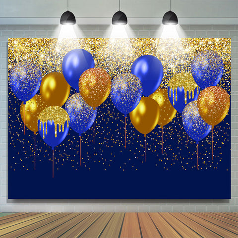 Ballons Or-Marine Glitter Joyeux Anniversaire Toile de Fond