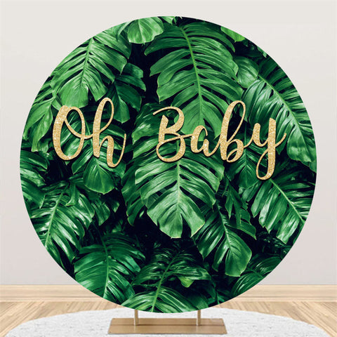 Toile de fond de douche de bébé ronde Oh Baby Green Monstera or