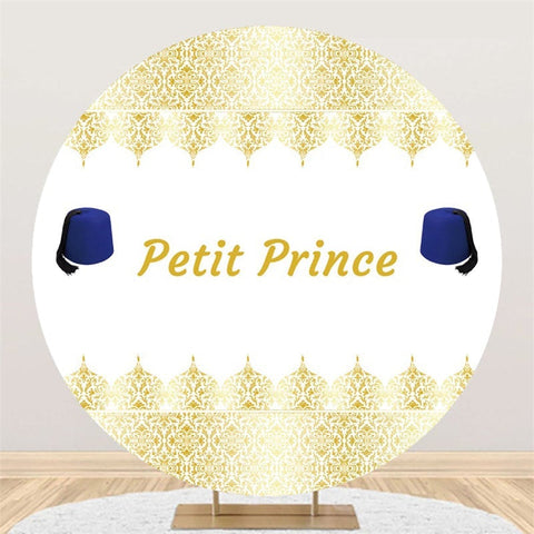 Toile de fond ronde blanche pour fête prénatale Petit Prince doré