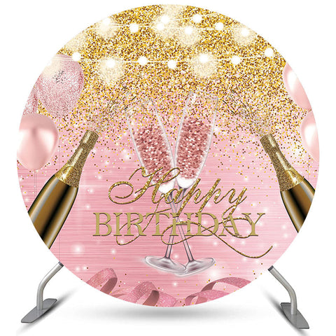 Ballons scintillants rose doré, toile de fond ronde joyeux anniversaire