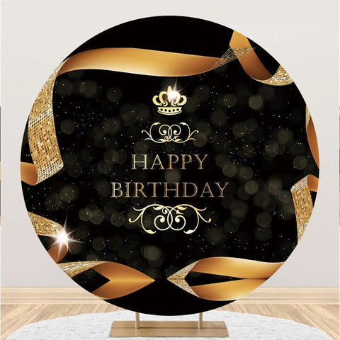 Ruban D'or Et Toile De Fond Ronde Noire Joyeux Anniversaire