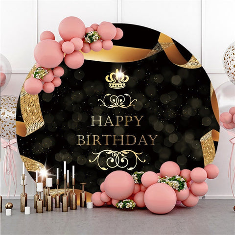 Ruban D'or Et Toile De Fond Ronde Noire Joyeux Anniversaire