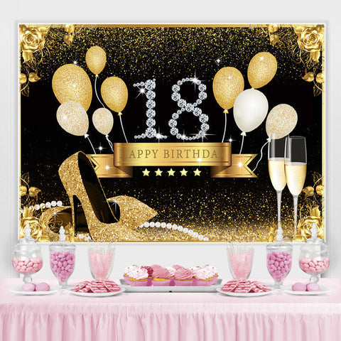 Toile de fond du 18e anniversaire de paillettes d'or et de ballons