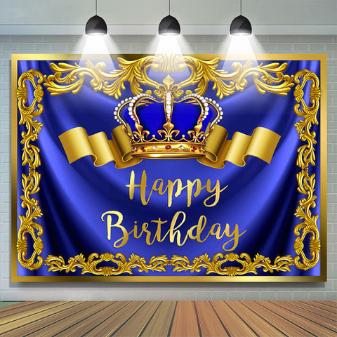 Or Royal Bule Joyeux Anniversaire Couronne Toile de Fond pour Hommes