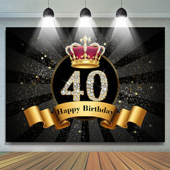 Couronne scintillante dorée Toile de Fond noire du 40e anniversaire