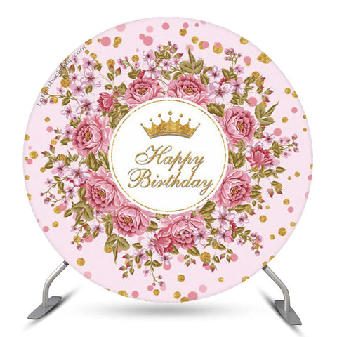 Toile de fond d'anniversaire rose floral étincelant d'or pour les filles