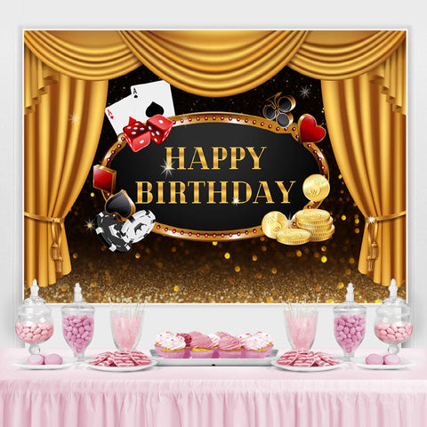 Rideau de sc¨¨ne dor¨¦ Happy Birhtday Glitter Bokeh Backdrop