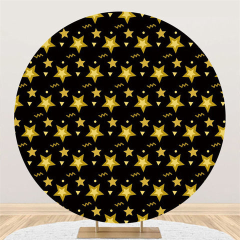 Toile de fond ronde noire d'étoile d'or pour la fête de joyeux anniversaire