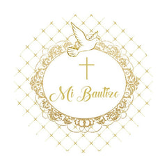 Fond rond Bautizo colombe blanche dorée pour fête prénatale