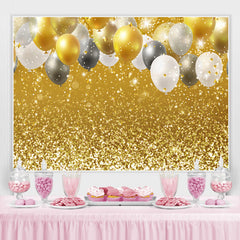 Toile de fond d'anniversaire de paillettes de ballons dorés et blancs
