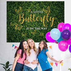 Toile de fond de douche de bébé papillon doré et vert scintillant