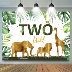 Safaris dorés et verts Joyeux 2ème anniversaire Toile de fond