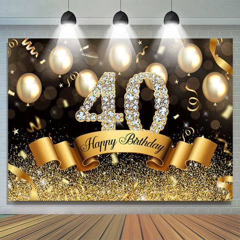 Golden Glitter 40e Ballons Bokeh Anniversaire Toile de Fond