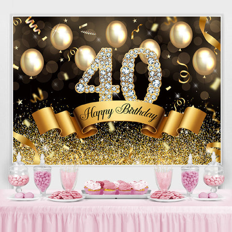 Golden Glitter 40e Ballons Bokeh Anniversaire Toile de Fond