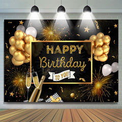 Toile de fond d'anniversaire de paillettes dorées et de ballons noirs