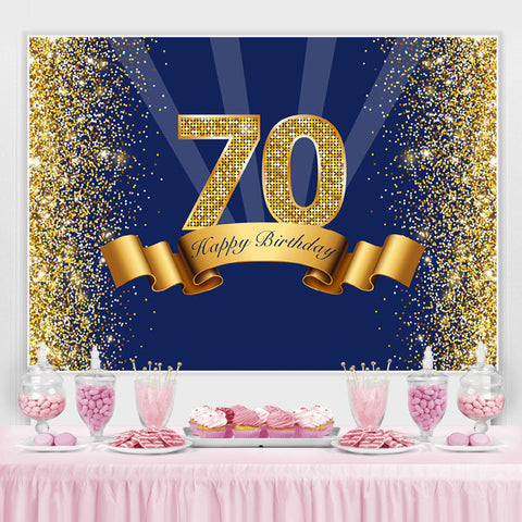 Toile de fond bleu marine paillettes dorées Happy 70e anniversaire