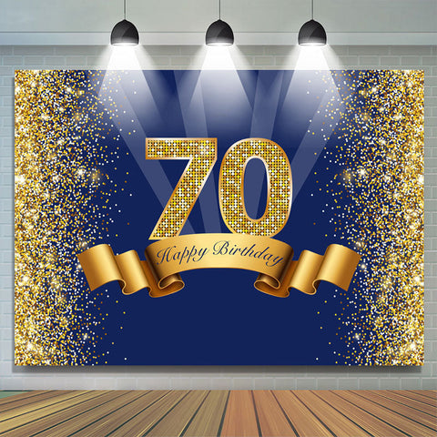 Toile de fond bleu marine paillettes dorées Happy 70e anniversaire